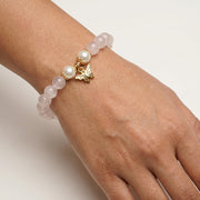 Rose Quartz & Pearls Bracelet: Butterfly Charm